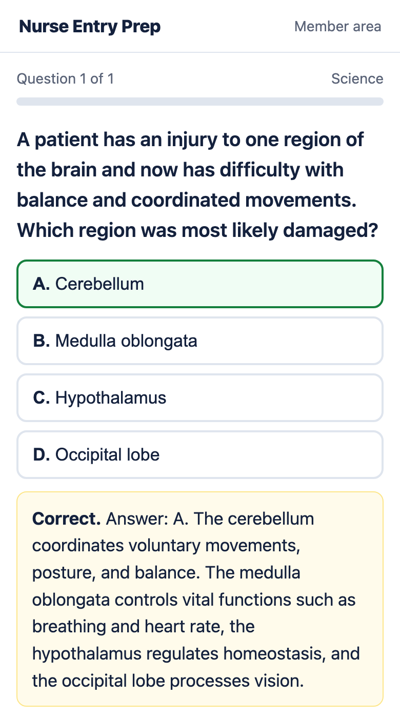 Practice mode with answer explanation